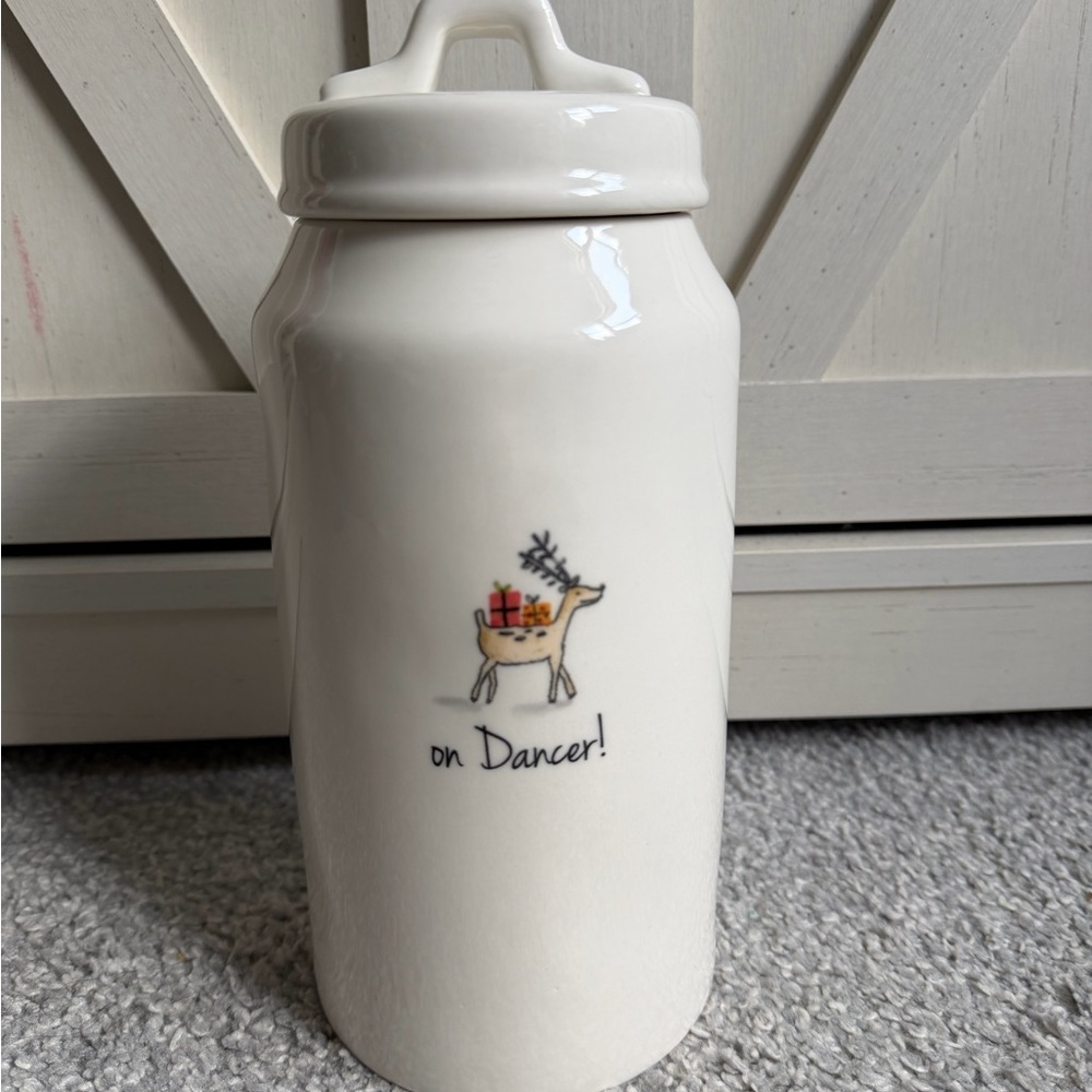 Rae Dunn Christmas Holidays Reindeer Cookie Jar Canister Lid ON DANCER 10 inch